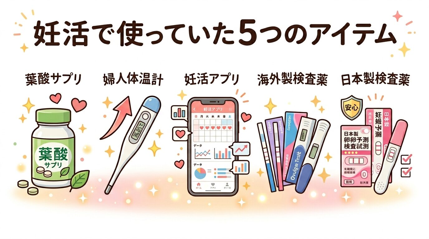妊活で使っていたアイテム5つ 一覧図
