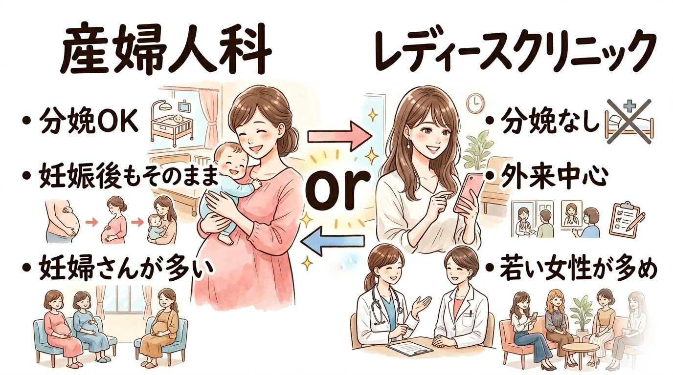 産婦人科とレディースクリニックの違い 比較図