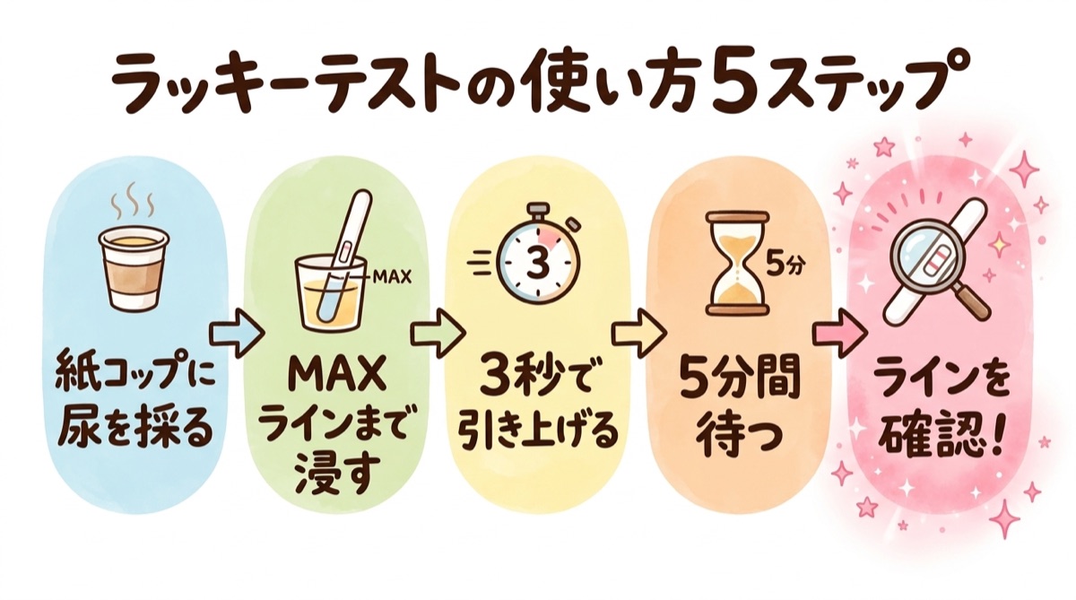 ラッキーテスト排卵検査薬の使い方5ステップ図解