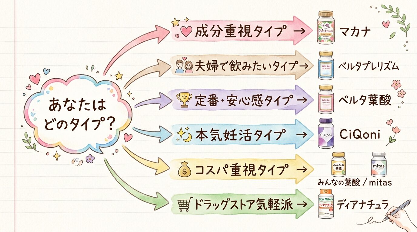 タイプ別おすすめ葉酸サプリのフローチャート