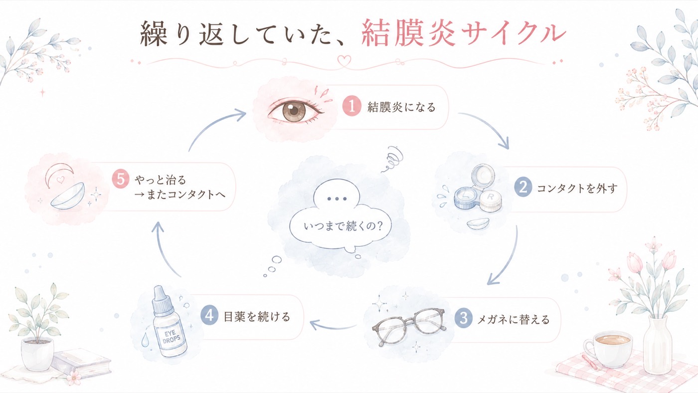 繰り返していた結膜炎サイクルのイラスト