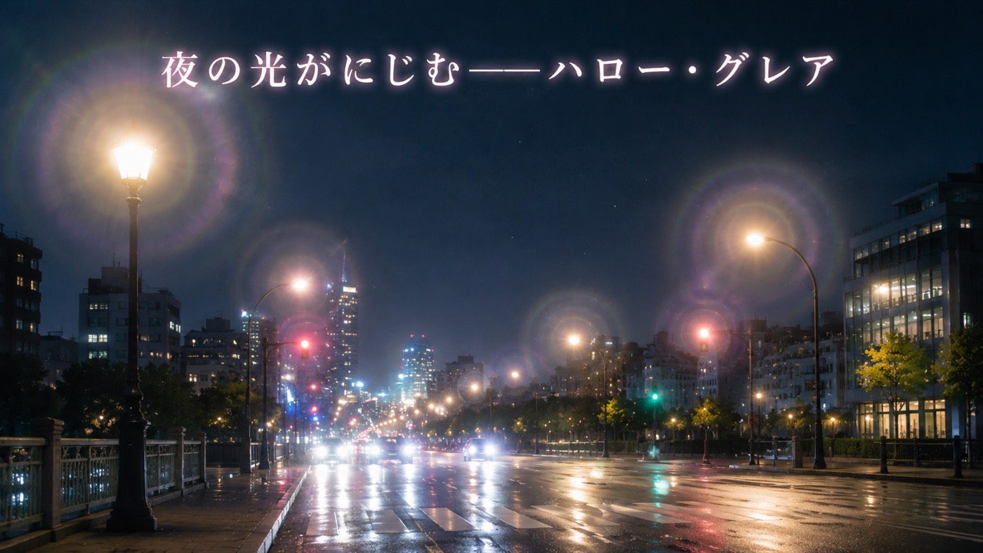 夜の光がにじむハロー・グレアの見え方