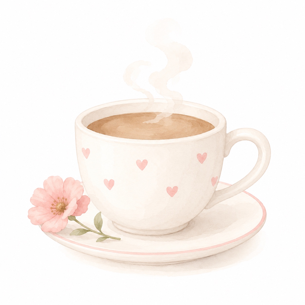 ハート模様のコーヒーカップの水彩イラスト