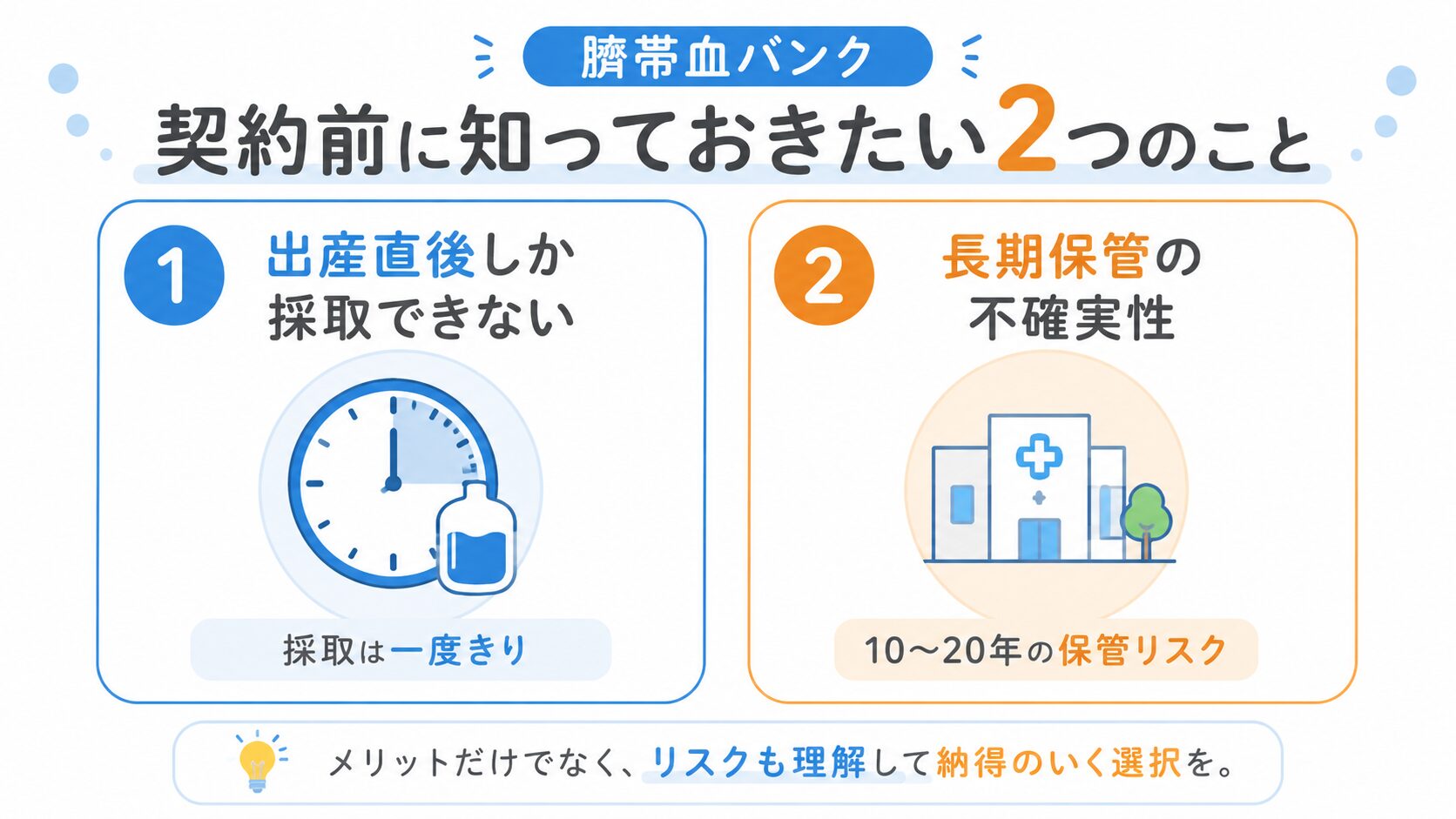 臍帯血バンクの2つのデメリット|出産直後しか採取できない・長期保管の不確実性